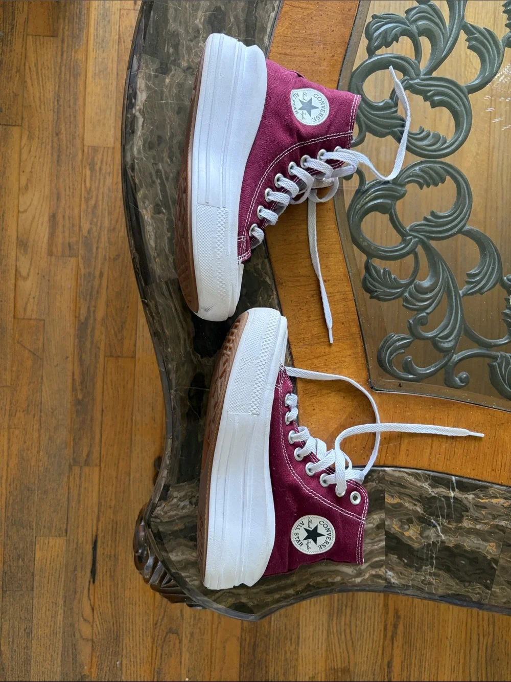 Gently used. Converse Kids Burgundy High-Top Canvas Sneakers size 5.5